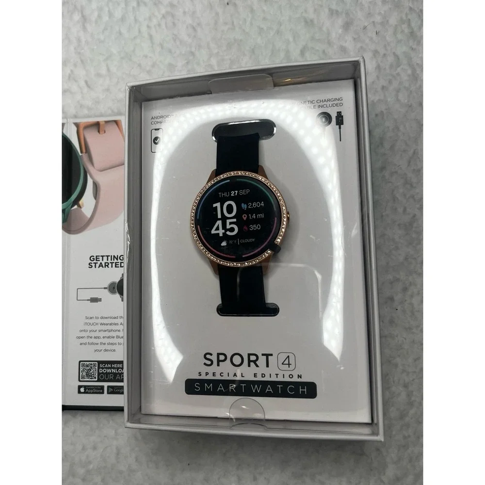 iTouch Sport 4 Special Edition With Crystals Black Rose Gold Smartwatch NIB